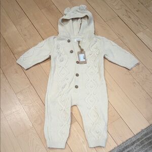 Brand New Cozy Cream Knit Hooded Baby Footie